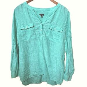 Talbots Linen Blouse, Long Sleeve, Light Green, Size Petite XL